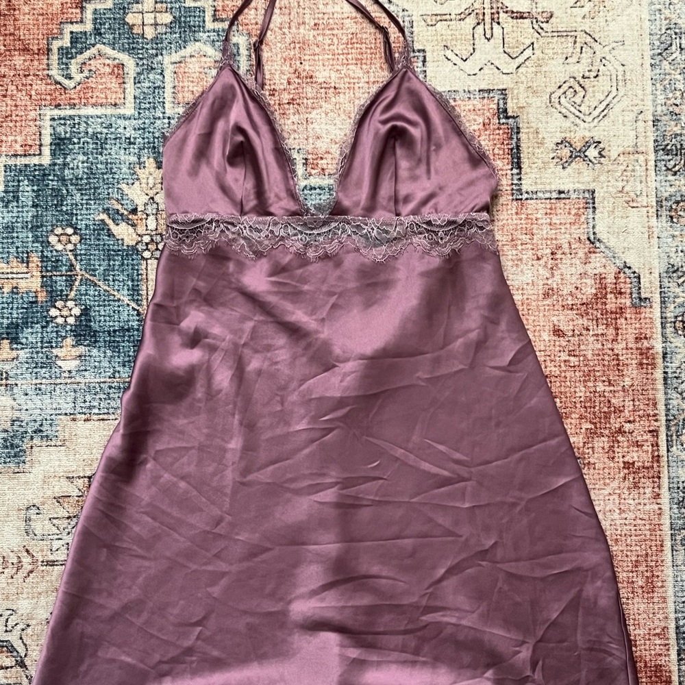 Silk Halter Dress with Lace Trim